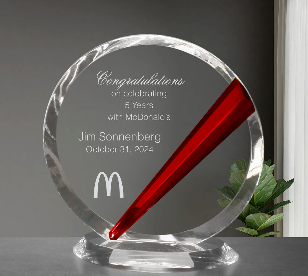 McDonald’s Deep Etched Round Crystal Award with Red Accent