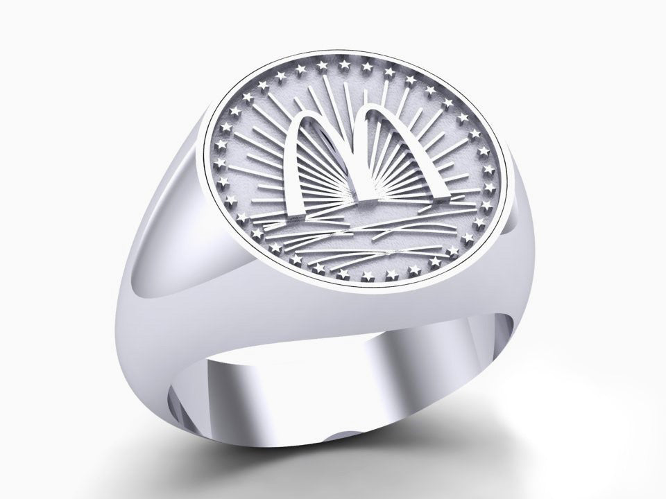 McDonald’s Man’s 14K White Gold Coin Ring with Sunburst and Star Motif