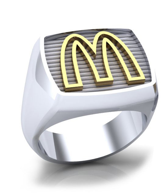 McDonald’s Man’s 14K White Gold Ring with Outlined Yellow Gold Arches