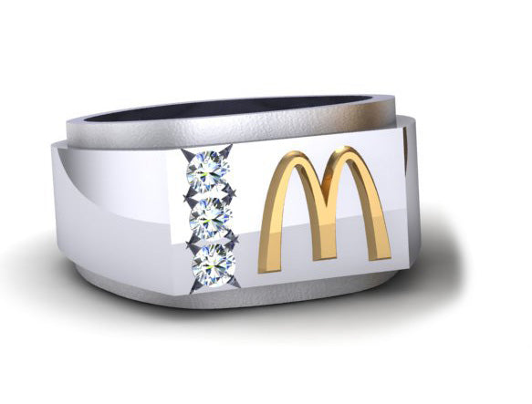 McDonald’s Men’s 14K White Gold Double Band Ring with 3 Diamonds