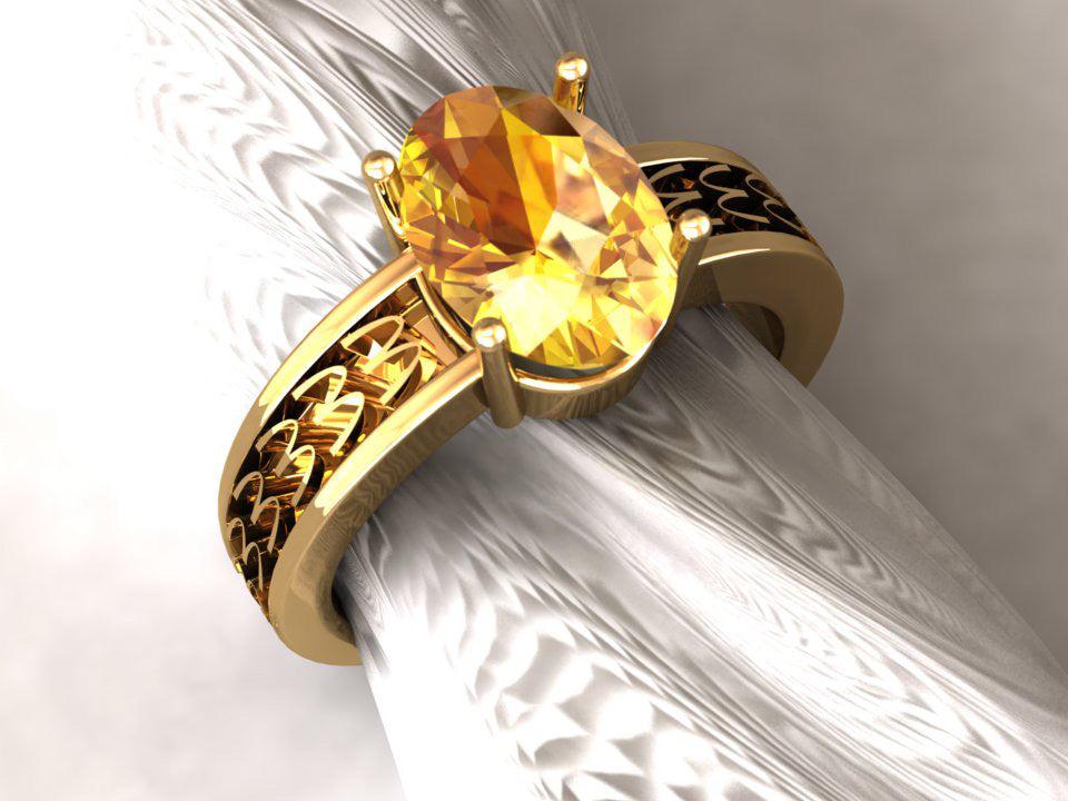 McDonald’s Lady’s 14K Yellow Gold Band Ring with Repeating Arches and Golden Sapphire