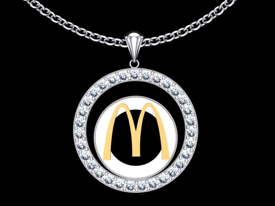McDonald’s 14K White & Yellow Gold Double Circle Charm Pendant with Diamonds