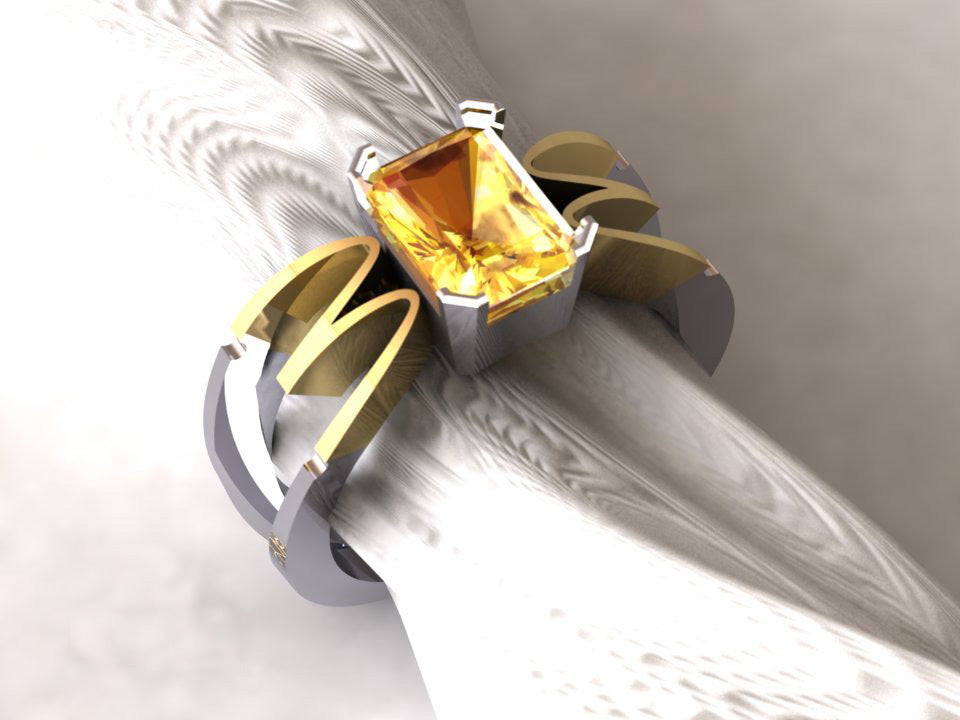 McDonald’s Lady’s Two-Tone Golden Arches Ring with Emerald-Cut Golden Sapphire