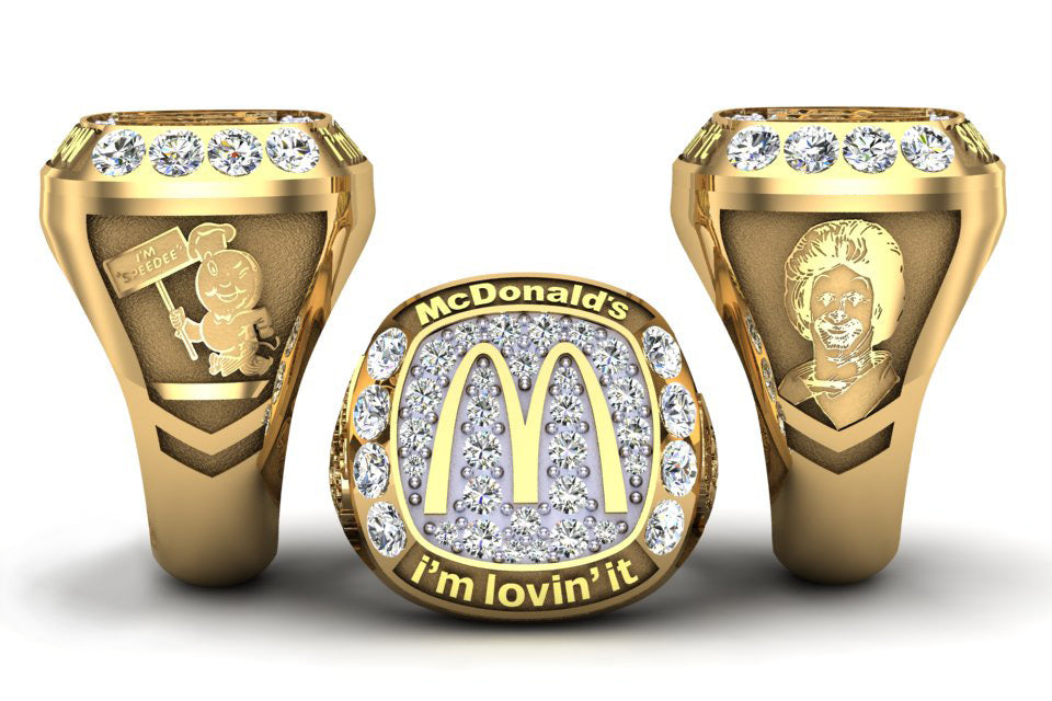 McDonald’s Man’s Large Bowl Ring with Ronald McDonald, Speedee & Diamonds