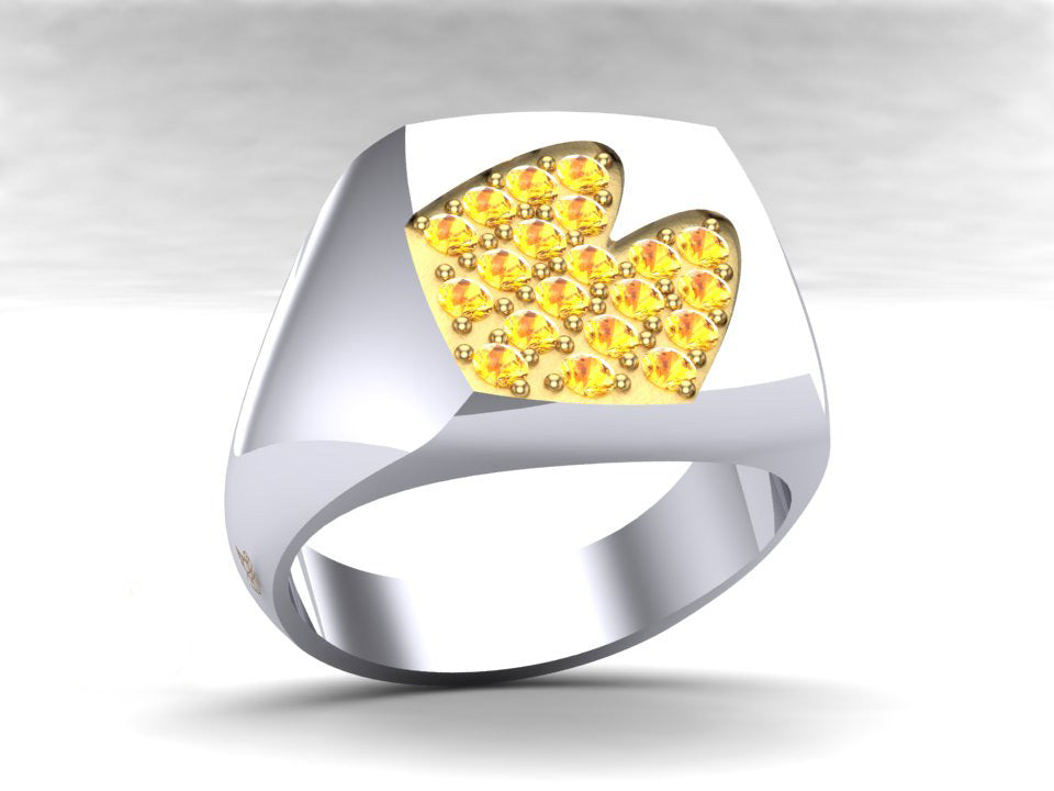 McDonald’s Man’s White Gold Cushion Ring with 20 Yellow Sapphires