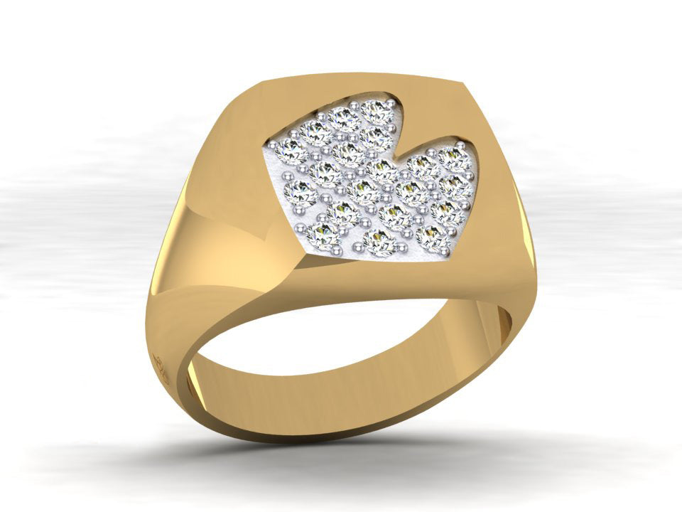 McDonald’s Man’s Yellow Gold Cushion Ring with 20 Diamonds
