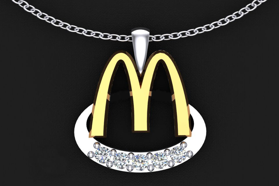 McDonald’s 14K Two-Tone Oval Pendant with Golden Arches and Diamonds