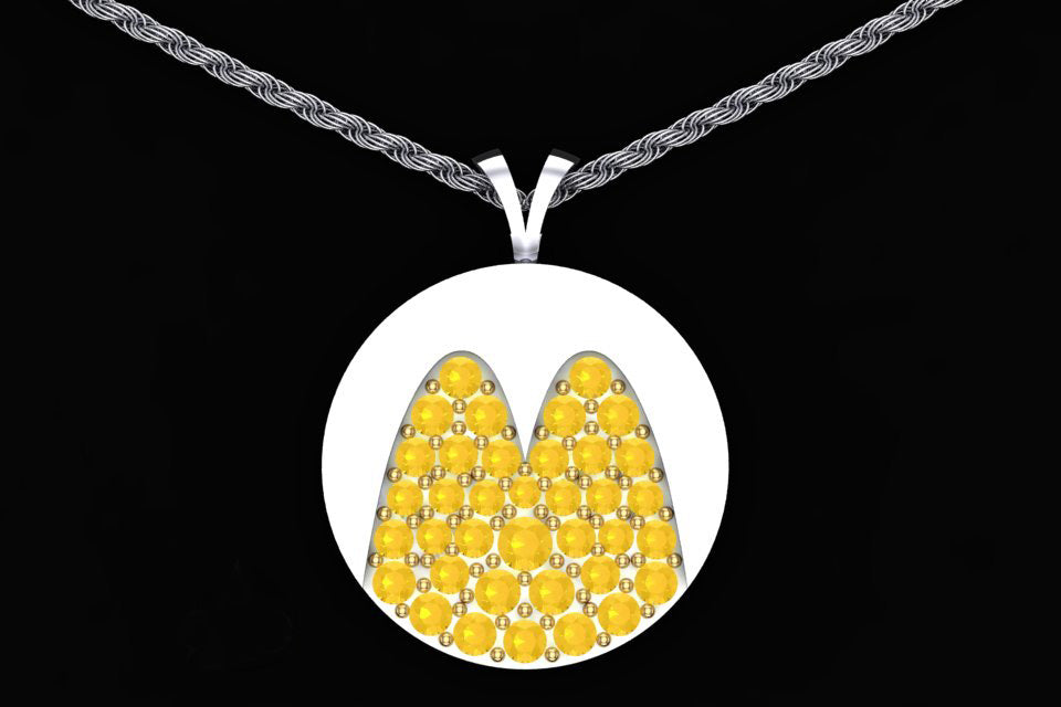 McDonald’s 14K White Gold Pavé Pendant with Yellow Sapphires