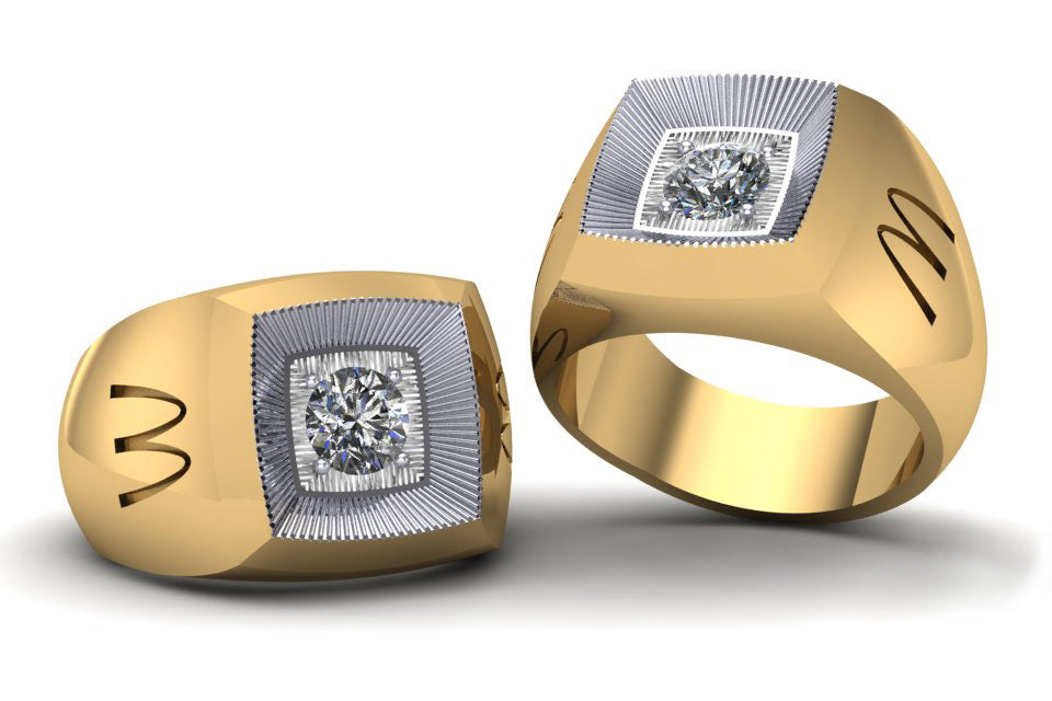 McDonald’s Men’s 14K Yellow Gold Cushion Square Ring with 0.80 ct Diamond