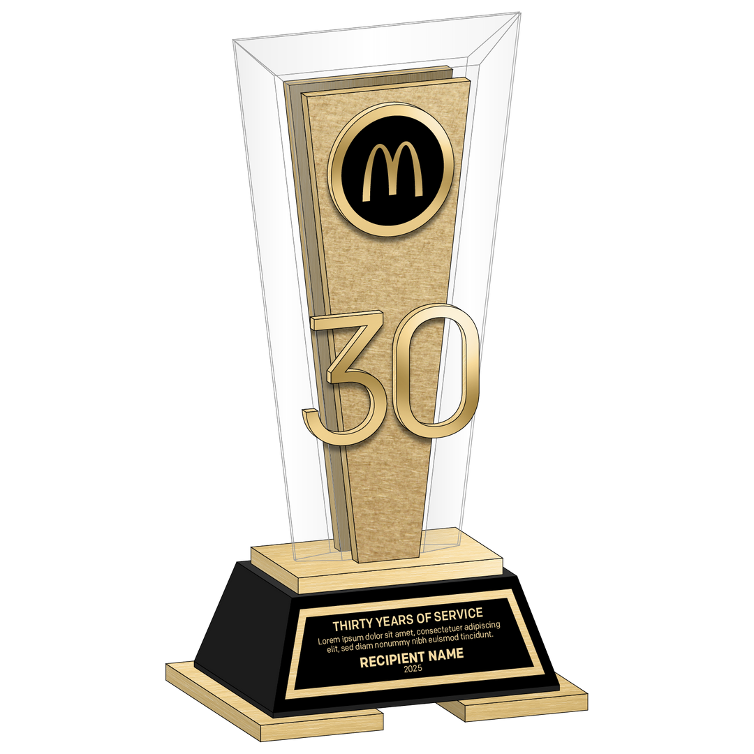 Prestige Crystal & Gold Trophy - 30 Years of Service Award