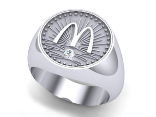 McDonald’s Man’s 14K White Gold Coin Ring with 5pt Diamond and Starburst Design