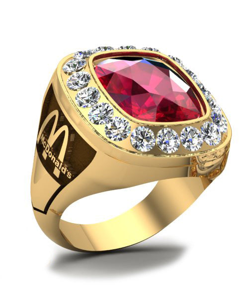 McDonald’s Man’s 14K Gold Collegiate-Style Ring with 18 Accent Stones – 1.37 ctw