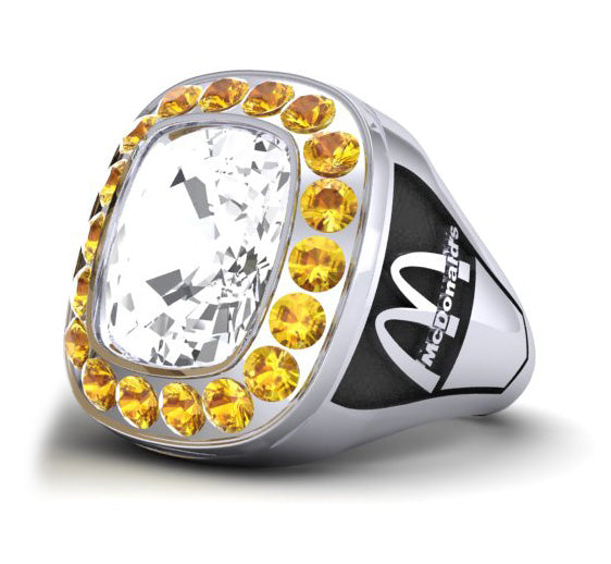 McDonald’s Man’s 14K Gold Collegiate-Style Ring with 18 Accent Stones – 1.37 ctw