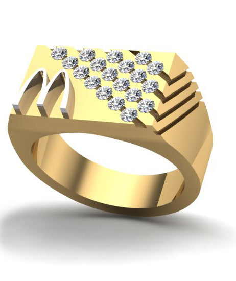 McDonald’s Man’s 14K Gold Fashion Ring with Diagonal Cuts and 19 Stones – 0.63 ctw