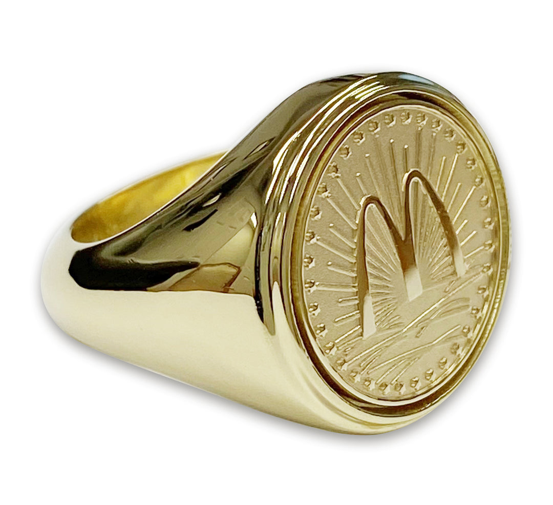 McDonald’s Man’s Gold Coin Ring with Sunburst and Star Motif