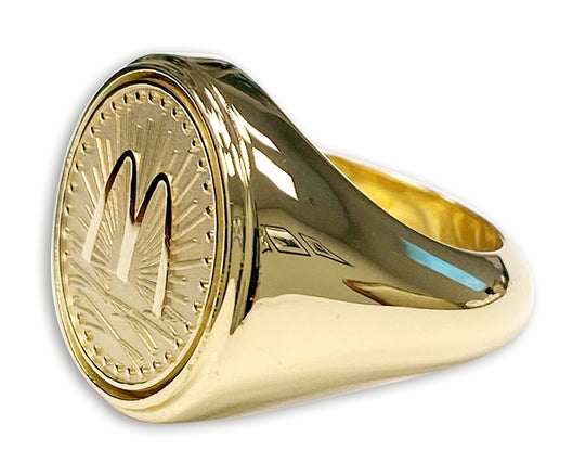 McDonald’s Man’s Gold Coin Ring with Sunburst and Star Motif