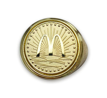McDonald’s Man’s Gold Coin Ring with Sunburst and Star Motif