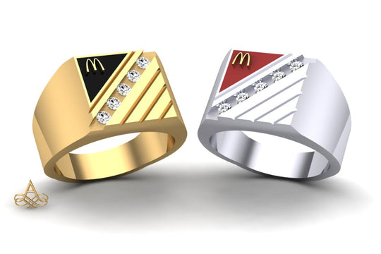 McDonald’s Men’s Gold Pegged Emblem Ring with 5 Diamonds