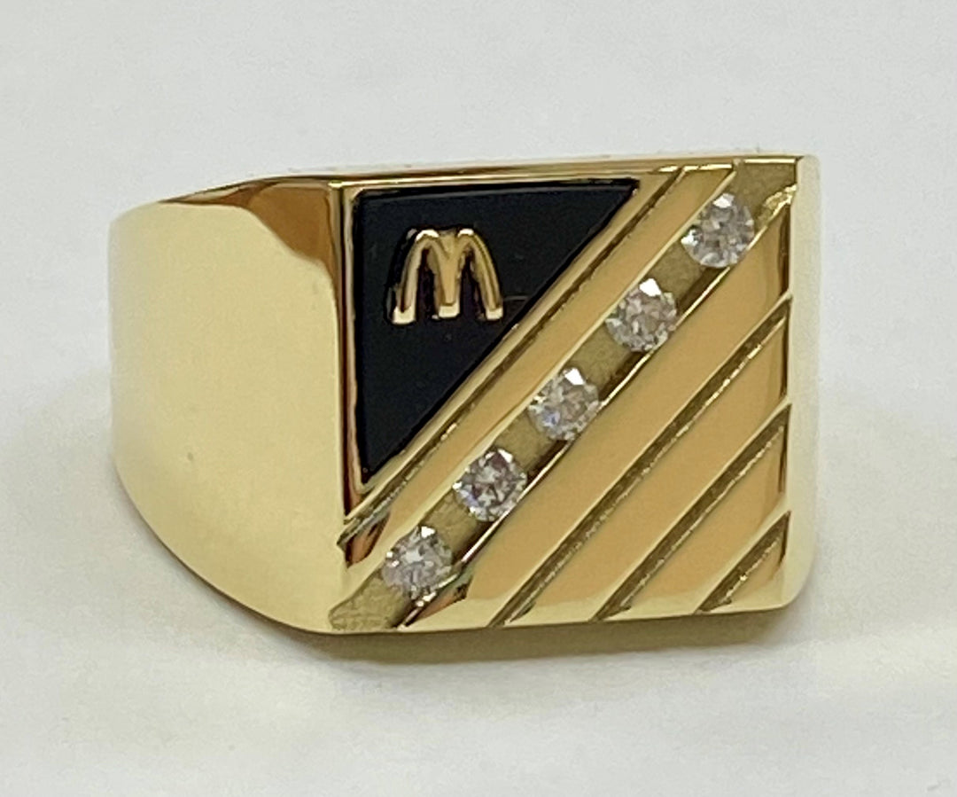 McDonald’s Men’s Gold Pegged Emblem Ring with 5 Diamonds