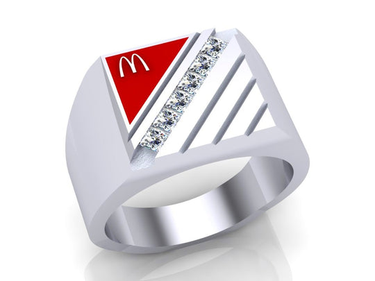 McDonald’s Men’s Gold Pegged Emblem Ring with 5 Diamonds
