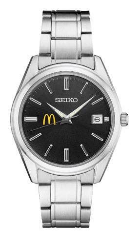 Seiko McDonald's Men's Essential Silver Watch with Black Dial